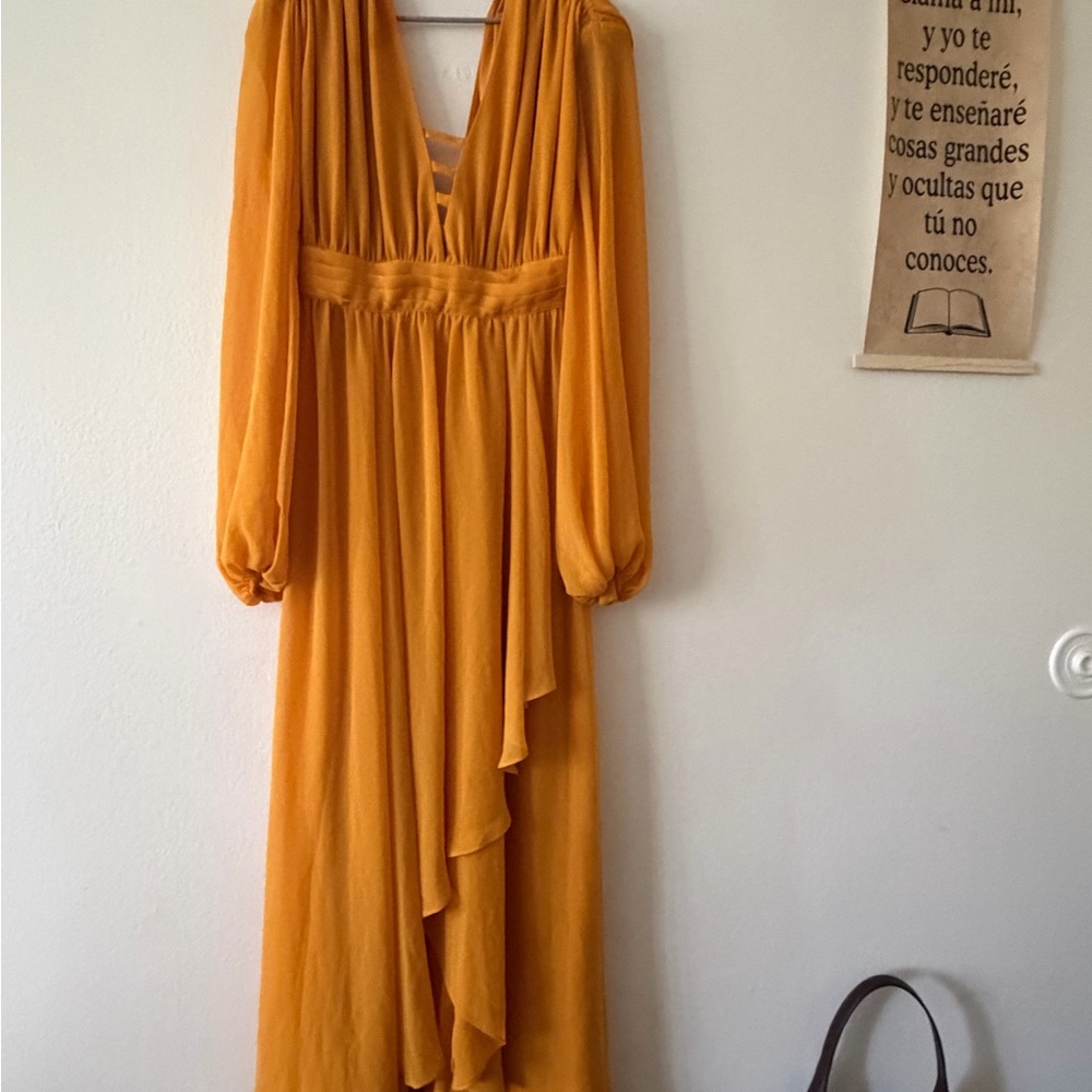 Michael Costello Mustard Long-Sleeve Maxi Dress